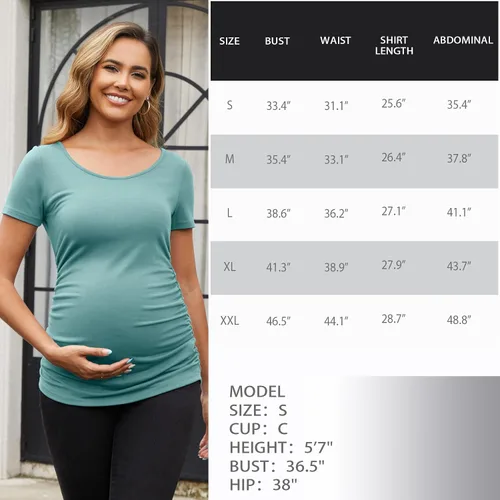 Miniatura 211 de GINKANA Blusas de maternidad de manga corta, diseño floral, fruncido, casual, para mamá, para embarazo