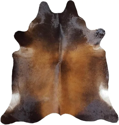 Miniatura 10 de Sunshine Cowhides Alfombra de piel de vaca 100% genuina, color marrón caoba, alfombra de estilo moderno de piel de animal y alfombra para sala