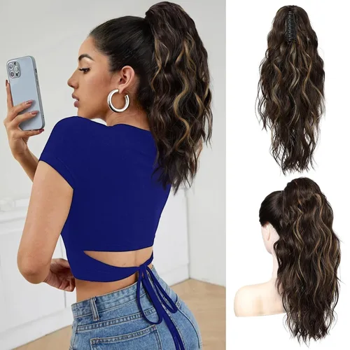 Miniatura 19 de FLUFYMOOZ Extensión de cola de caballo, extensión de cola de caballo con clip de garra de 18 pulgadas, extensiones de cabello ondulado y rizado