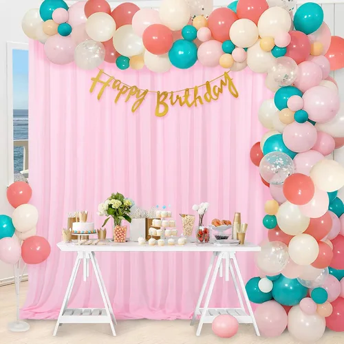 Miniatura 4 de Telón de Fondo para Boda, Telón de Fondo de Arco Burdeo para Sesión de Fotos - Cortinas de Gasa para Decoraciones de Fiesta de Cumpleaños 5x8 pies