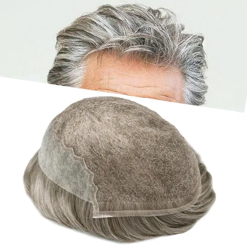 Miniatura 47 de Toupee - Sistemas de reemplazo de cabello para hombre, encaje frontal suizo, nudo blanqueado, pieza de cabello humano natural 1# negro azabache, 8 x