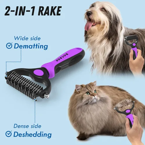 Miniatura 2 de Docrok Combo de Cepillo de Aseo para Mascotas y Peine de Metal - Rastrillo de Subcapa para Desenredar y Quitar Pelo Muerto de Perros y Gatos de Pelo