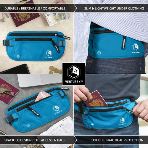 Miniatura 4 de VENTURE 4TH Cinturón de dinero de viaje, soporte delgado para pasaporte, bolsa de viaje con bloqueo RFID para proteger efectivo, tarjetas de crédito