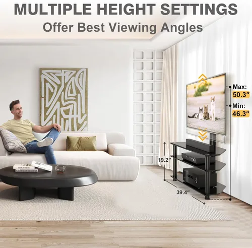 Miniatura 2 de TAVR Furniture Soporte giratorio para TV de suelo con mesa para televisores de 32 a 70 pulgadas, soporte de suelo universal de altura ajustable