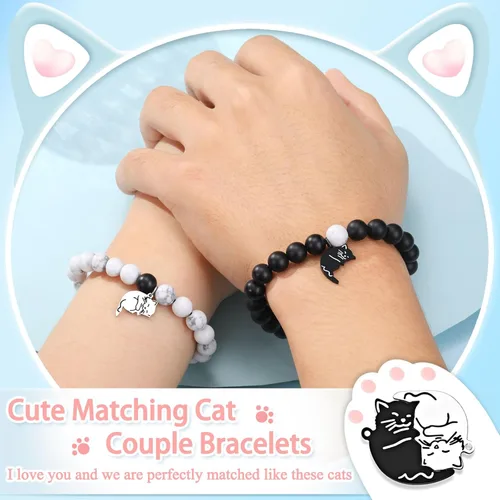 Miniatura 2 de UNGENT THEM Pulseras a juego con diseño de gato lindo para parejas, regalo de Navidad, aniversario, cumpleaños, "I Love You", para mujeres y hombres