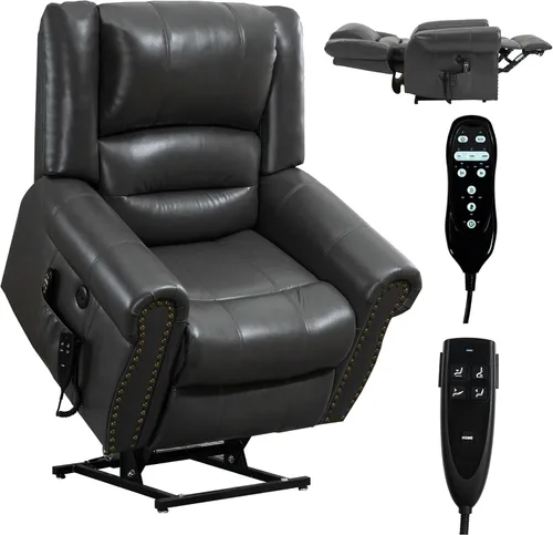 Miniatura 14 de Silla elevadora eléctrica de doble motor, silla reclinable plana con masaje y calor para personas mayores, control remoto, posición infinita, Negro