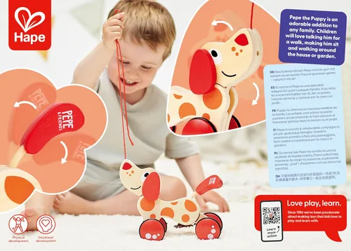 Miniatura 6 de Hape Walk-A-Long Puppy Juguete de Arrastre de Madera Rojo