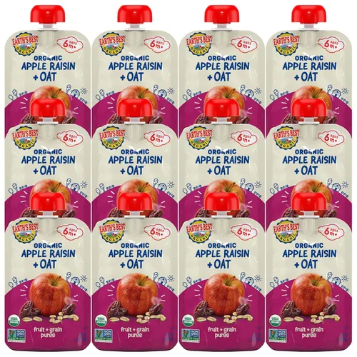 Miniatura 12 de Earth's Best Bolsas orgánicas de alimentos para bebés, puré de frutas y granos para bebés de 6 meses en adelante, puré de manzana orgánica