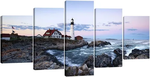 Miniatura 10 de Wieco Art Portland Lighthouse - Lienzo decorativo para pared, diseño de paisaje marino, puesta de sol, playa, paisaje, pinturas para sala de estar