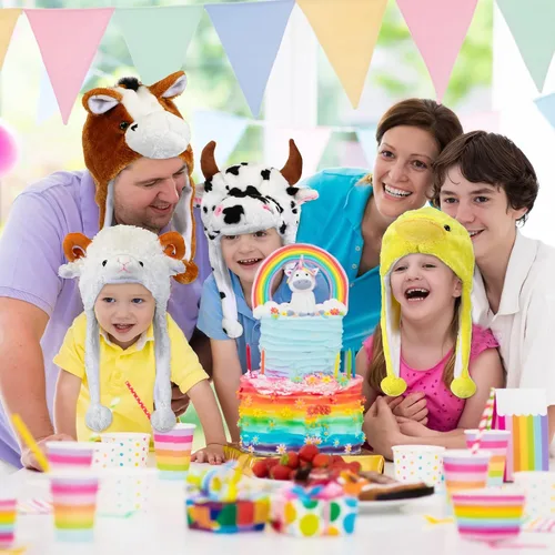 Miniatura 4 de Newcotte 6 piezas de sombreros de disfraz para niños, conjunto de sombreros de animales de felpa, accesorios de cabeza de animales divertidos