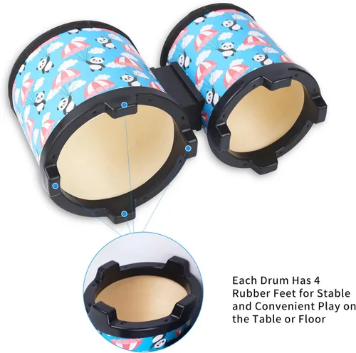 Miniatura 3 de Juego de tambores tom de piso Bongo para niños: Instrumento musical de percusión para niños con 2 baquetas - Tambor de suelo Montessori para bebés