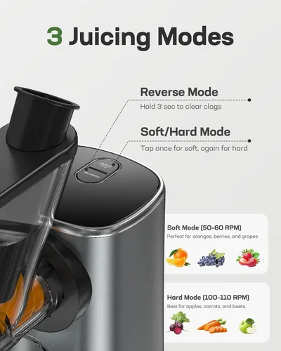 Miniatura 3 de Silonn Exprimidor Lento, Máquinas Extractoras de Prensa en Frío con Modos Suave y Duro, Extractor Masticador de Alto Rendimiento de Jugo para Frutas