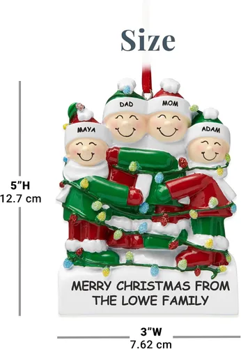Miniatura 5 de Let's Make Memories Adorno de Navidad personalizado, adorno de recuerdo de Navidad 2025, resina grabada con láser, familia enredada en luces, 2