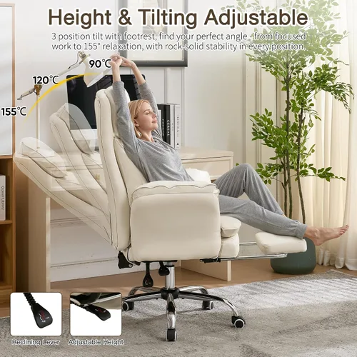 Miniatura 6 de Cloud - Silla de oficina con patas cruzadas con reposapiés, silla ergonómica ejecutiva grande y alta, reposabrazos abatibles para mascotas, silla