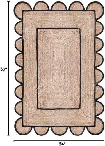 Miniatura 2 de Chouhan Rugs Alfombra de Área de Yute Natural Trenzada a Mano Runner Negro con Escalopes