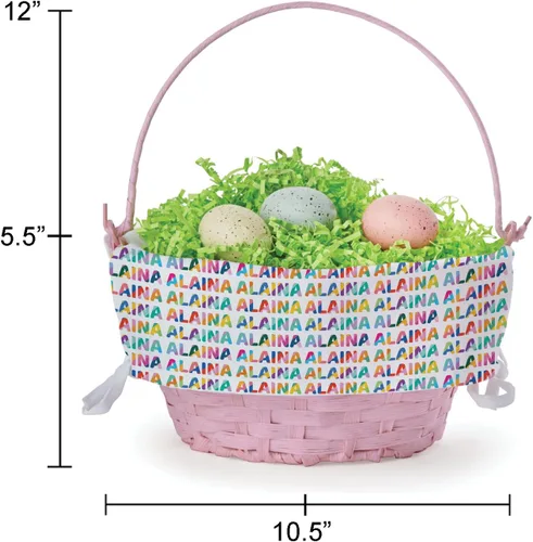 Miniatura 4 de Patrón colorido con nombre para ella, cesta de huevo de Pascua personalizada con asa y nombre personalizado Forros de cesta de Pascua blancos