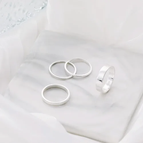 Miniatura 5 de RLMOON Anillo de plata de ley 925 para mujeres y hombres, apilable, apilable, chapado en oro blanco, anillo de compromiso, ajuste cómodo, 0.039