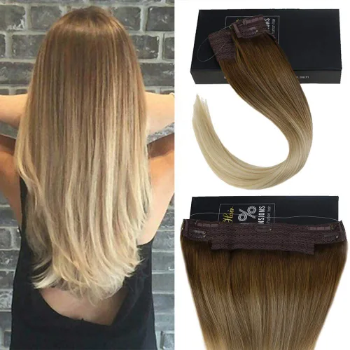 Miniatura 29 de Sunny - Extensiones de cabello humano real, con cable/hilo y clips ajustables, aplicación invisible, 2.82 onzas, 12 pulgadas, color rubio cenizo