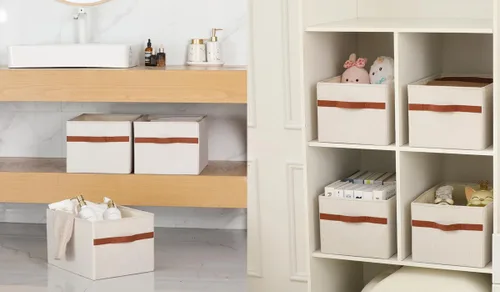 Miniatura 6 de ALYER Organizador de almacenamiento plegable de tela con asas, contenedor para dormitorio, oficina, armario, bebés, guardería, juguetes, libros