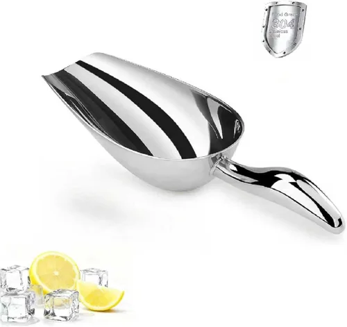 Cuchara de hielo de acero inoxidable 304 con gancho magnético, pala de hielo resistente de 8 onzas para congelador y máquina de hielo, cuchara Sleek