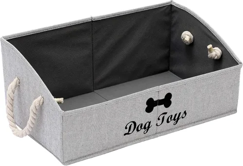 Miniatura 15 de Geyecete - Cajas grandes plegables de tela para almacenamiento de juguetes de perro, organizadores trapezoidales con asa de cuerda trenzada, cestas