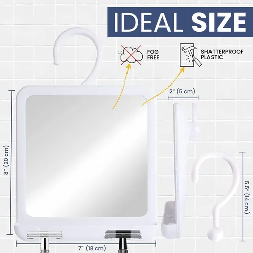 Miniatura 5 de MIRRORVANA Espejo de ducha doble antivaho para afeitarse, diseño sin niebla inastillable con gancho para colgar, cámara de llenado y depósito