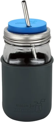 Miniatura 4 de MJL - Vaso de silicona con agujero para popote y tapa de fermentación con banda a prueba de óxido para tarros Mason