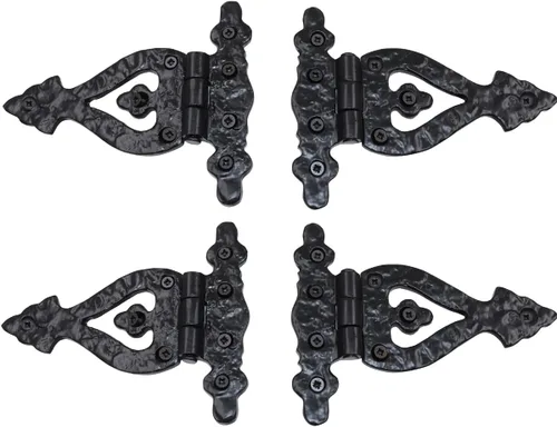 The Metal Magician Bisagras negras con correa en T, paquete de 4 bisagras de puerta de granero resistentes (5.2 x 4.5 pulgadas) para cercas de