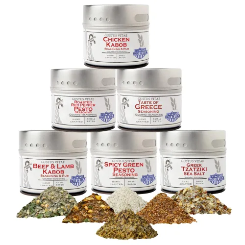 Set de regalo de condimentos griegos | Sabores de Grecia | Mezcla de especias artesanales paquete de seis | Sin OGM, totalmente natural | Sin MSG,