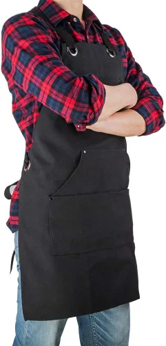Miniatura 8 de Delantal de lona de 16 onzas para hombre, delantal de trabajo resistente negro para carpinteros, carpinteros, herreros, barbacoas, jardineros