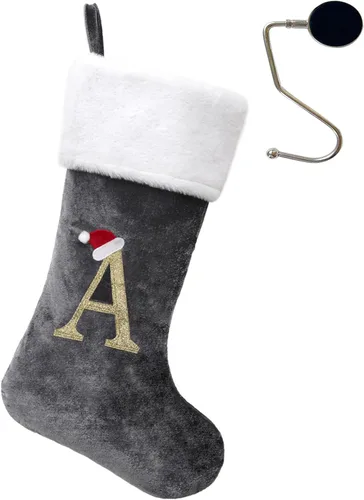 Miniatura 98 de Medias de Navidad de 20 pulgadas con monograma, letras, medias súper suaves grandes de Navidad, medias de monograma rojo para Navidad, regalo