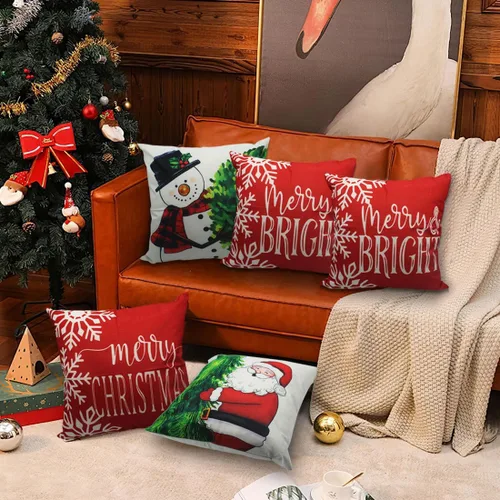 Miniatura 3 de PSDWETS Juego de 4 fundas de almohada de Navidad de 18 x 18 pulgadas, decoración de Navidad, muñeco de nieve, corona de Papá Noel, árbol de Navidad