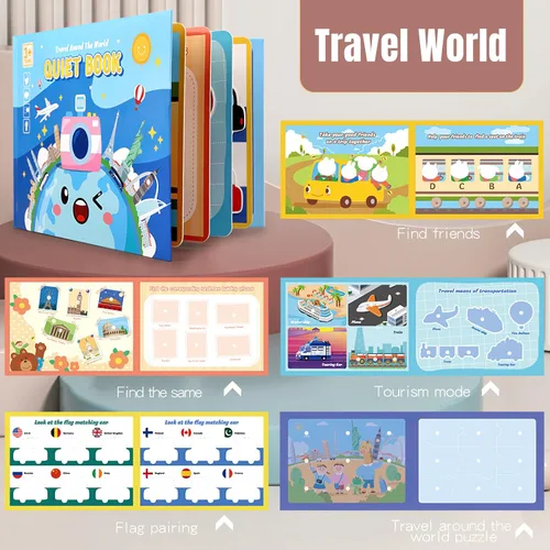 Miniatura 5 de Paquete de 4 libros silenciosos para niños pequeños, libro Montessori ocupado para niños con dinosaurio, mar, viajes, actividades de aprendizaje 4