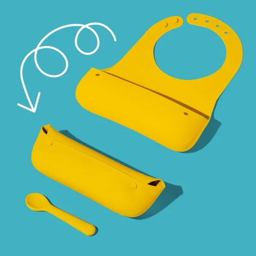 Miniatura 5 de Avanchy Baberos de silicona para bebé, impermeables, ajustables, sin BPA, juego unisex suave para niños pequeños con cuchara a juego