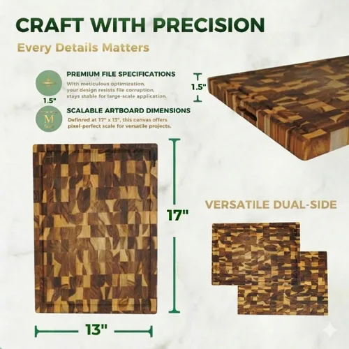 Miniatura 4 de Tablas de cortar de madera de teca para cocina, tablas de cortar de grano mediano de 17 x 13 x 1.5 pulgadas, tabla de cortar de bloque de carnicero