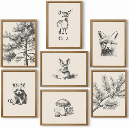 Arte de pared para guardería, lienzo de animales del bosque, decoración de pared, imágenes de la habitación del bebé, impresiones de animales del