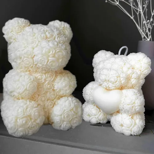 Miniatura 5 de Paquete de 2 moldes de velas de oso de rosas en 3D, moldes de silicona del Día de San Valentín, DIY pinta tu propio oso de corazón o vela de oso