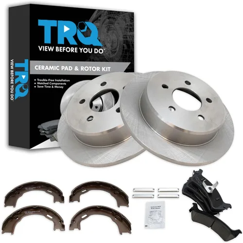 Miniatura 115 de TRQ Kit de pastillas de freno y rotor Posi trasero premium con zapatas de estacionamiento para camión GM SUV