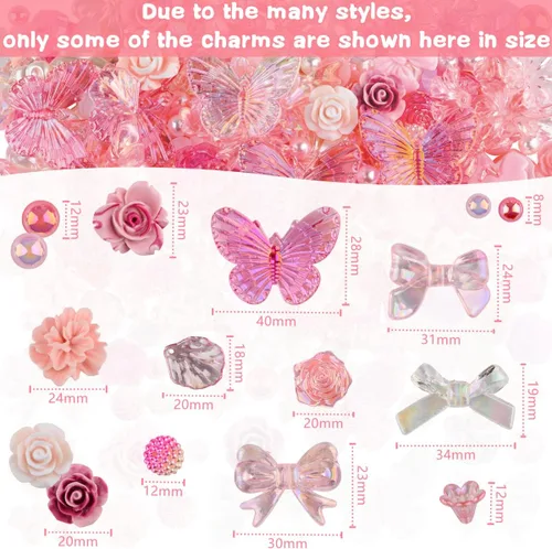 Miniatura 4 de 350 piezas de resina 3D ABS coloridos lazos de flores de rosas con parte trasera plana, cuentas de perlas semicirculares para pulseras, aretes
