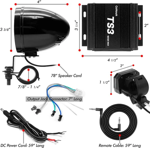 Miniatura 5 de GoHawk Altavoces para Motocicleta Bluetooth, Altavoces Impermeables y Sistema de Sonido de Audio con Amplificador, Resistente a la Intemperie, Radio