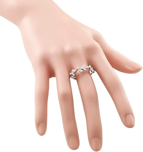 Miniatura 3 de Lavencious - Anillo de compromiso de plata esterlina 925 en forma de rama de olivo ondulada con piedras de circonita cúbica transparente