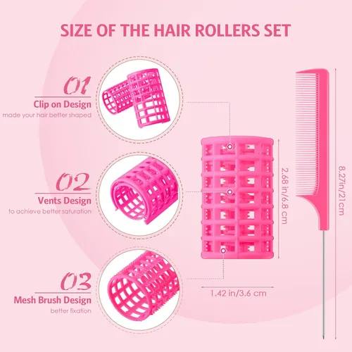 Miniatura 2 de Syhood 12 Piezas Rodillos de Cabello de Plástico para Mujeres Juego de Rizadores de Tamaño Grande Clips de Rodillo a Presión con Peine de Cola