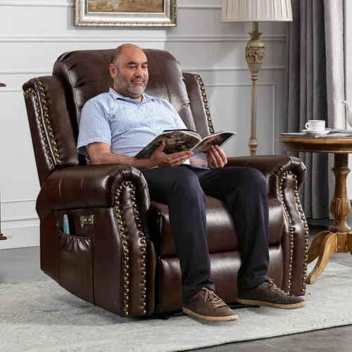 Miniatura 8 de HAOMARKETS Silla reclinable eléctrica clásica con masaje y calor, sillón reclinable eléctrico de piel sintética transpirable con puerto USB, sofá