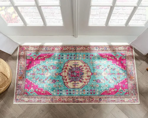 Amesti - Alfombra tejida a máquina, lavable, diseño contemporáneo abstracto envejecido, estilo persa