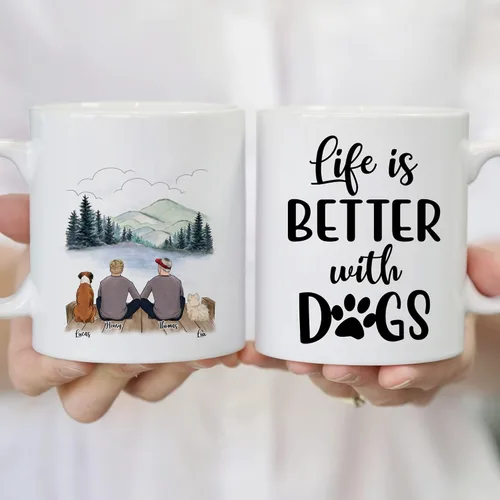 Miniatura 3 de Taza Personalizada de Gossby para Perros - La vida es mejor con perros (2 hombres - 2 perros) - Taza de perro personalizable para papás de perros
