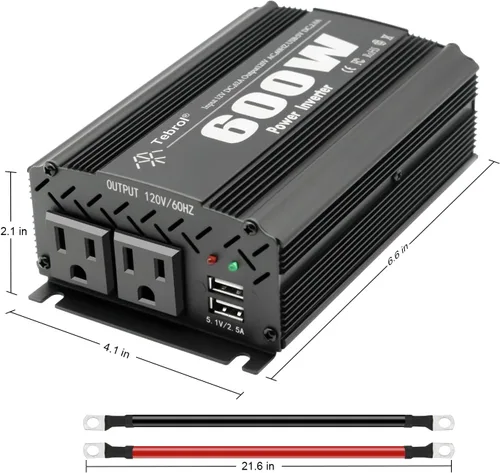 Miniatura 3 de 600W Inversor de corriente CC 12V a CA (2 tomas) 110V Cargador de coche Adaptador convertidor del inversor con puertos de carga USB duales de 4.2A