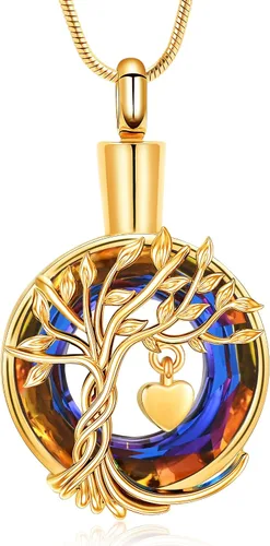 Miniatura 15 de Hearbeingt Collares de urna de lágrima para cenizas, medallón conmemorativo de cenizas del árbol de la vida, joyería de cremación, colgante