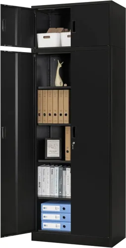 Miniatura 12 de BESFUR Armarios de almacenamiento de metal con estantes y puertas, armario de almacenamiento con cerradura de 36" de altura para oficina en casa