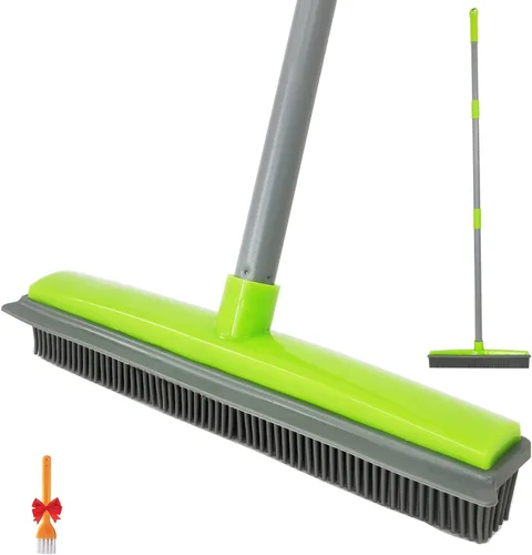 Miniatura 10 de Escoba de empuje, escoba de depilación de mascotas con escoba con escoba de cerdas de silicona suave con mango largo, cepillo barredora de alfombras