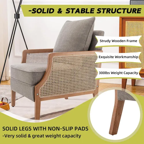 Miniatura 4 de HAOBO Home Silla decorativa moderna de mediados de siglo, sillas tapizadas para sala de estar, sillón con reposabrazos de ratán, cómoda silla de Topo